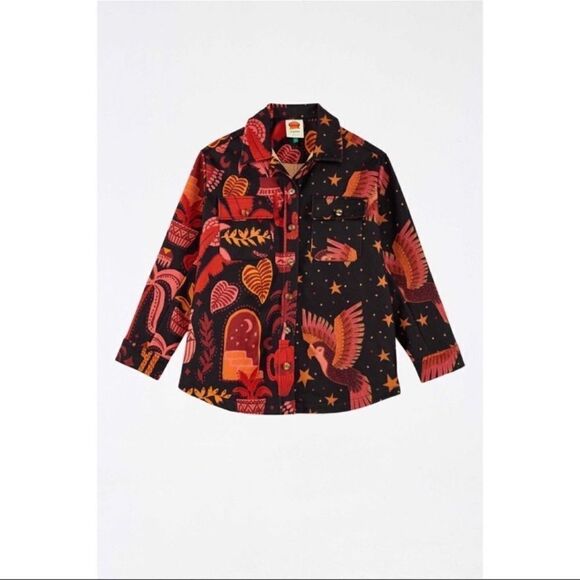 Farm Rio Mixed Black Prints Fleece Shirt Jacket size Small - Picture 5 of 11